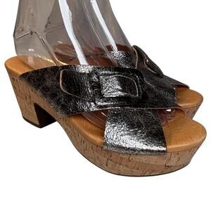 Chocolat Blu Galaxy Leather Chunky Platform Heel Size 9 Metallic Silver Gray Y2K